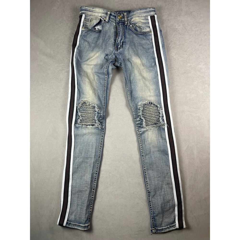 Argonaut Nation 30x32 Skinny Moto Jeans Light Wash Blue Side Stripe Distressed